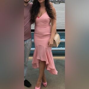 JARLO Elegant Pink V-Neck Dress